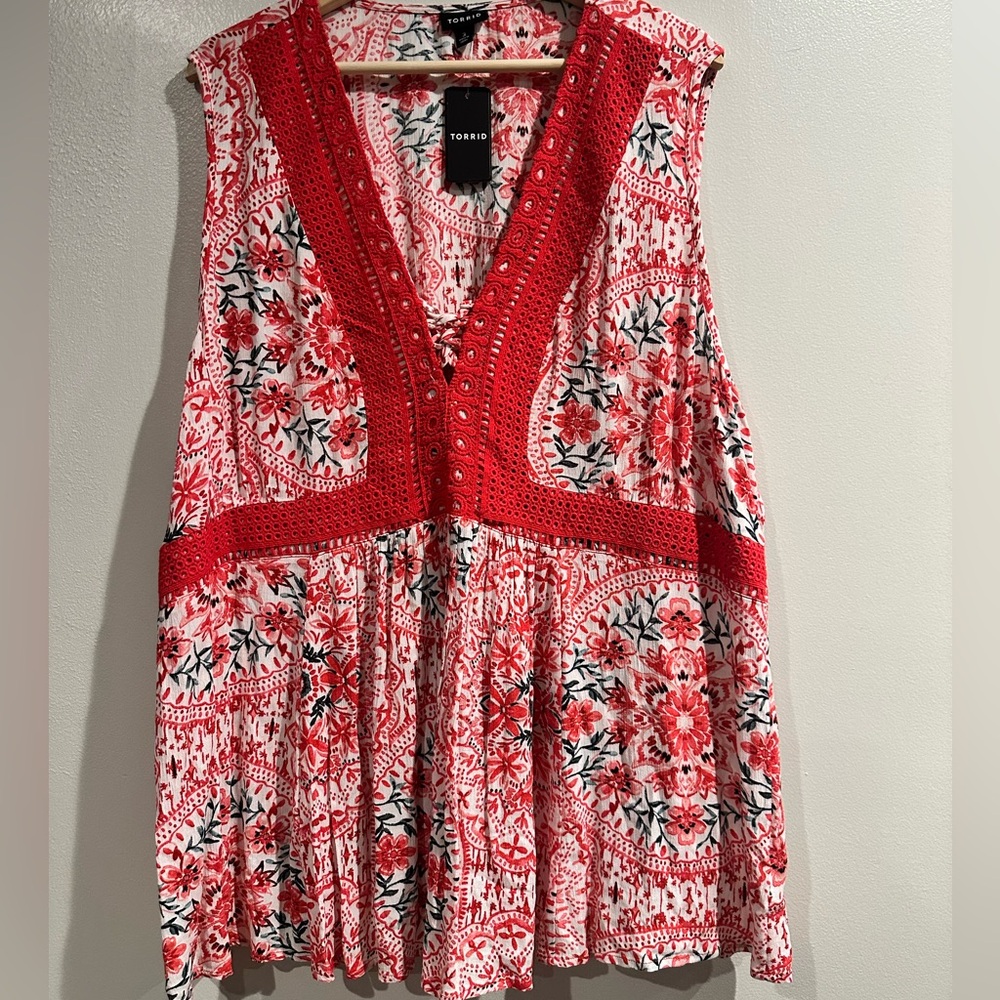 Torrid Red and White Floral V-Neck Dress